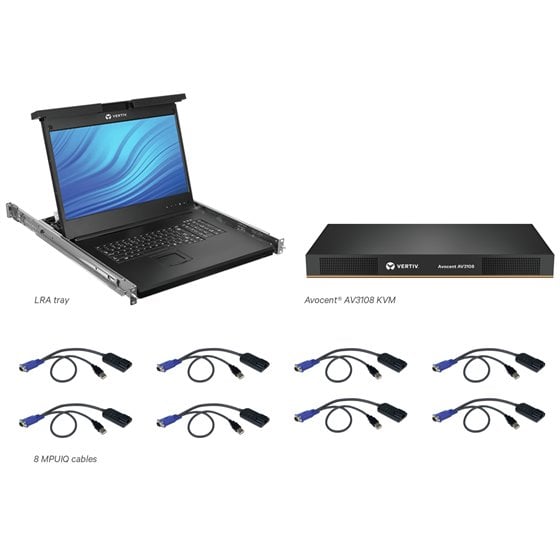 Avocent Consola LCD de acceso directo al rack de 19" con conmutador KVM AutoView 2108 digital o analógico de 8 puertos, teclado 