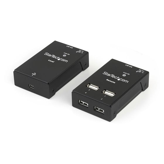 Extensor Alargador USB 2.0 de 4 Puertos por Cable Cat5 o Cat6 - Extensor Compacto USB 2.0 por Ethernet - Hasta 40 Metros - Hub L