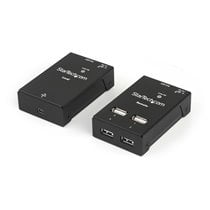 Extensor Alargador USB 2.0 de 4 Puertos por Cable Cat5 o Cat6 - Extensor Compacto USB 2.0 por Ethernet - Hasta 40 Metros - Hub L