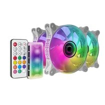 MF-3DKIT Blanco, Kit 3 Ventiladores ARGB 360° 12cm, Espejo Infinito 3D, Sistema Anti-vibraciones, Controlador ARGB, Mando a Dist