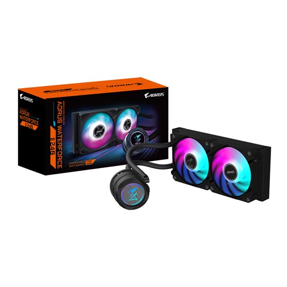 AORUS WATERFORCE II 240 Refrigerador de CPU líquido AIO - 2x ventiladores ARGB de 120 mm, mecanismo de conexión deslizante, DAIS