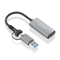 Conversor Aluminio USB-A+USB-C A HDMI 1080P@60Hz, USB-A/M+USB-C/M-HDMI/H, Gris, 15cm