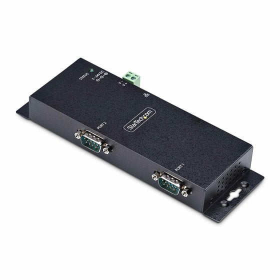 Adaptador Serie a Ethernet - Conversor RJ45 LAN IP a DB9 RS232 - Servidor de Dispositivos Serie de 2 Puertos - Carcasa de Metal 