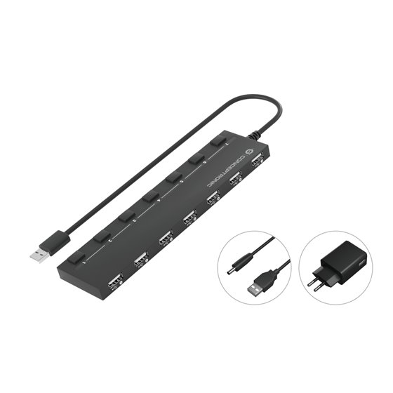 HUBBIES08BP hub de interfaz USB 2.0 480 Mbit/s Negro