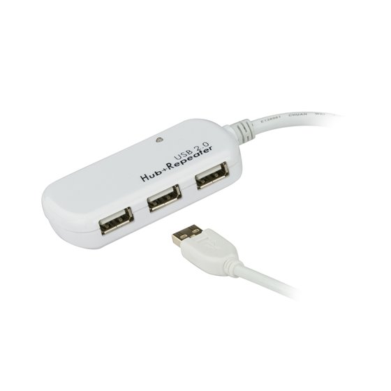 Cable extensor USB 2.0 de 12 m con hub de cuatro puertos (soporta conexión en cadena hasta 60 m)