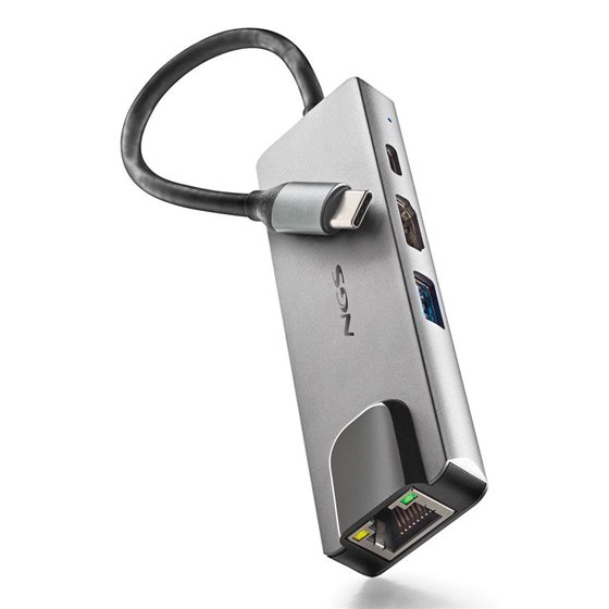 NGS-HUB-0140 hub de interfaz USB 2.0 Type-C 5000 Mbit/s Aluminio, Negro