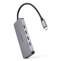 Hub USB-C macho a 4 x USB-C hembra + USB-C PD 100W, Aluminio 10 cm, Gris