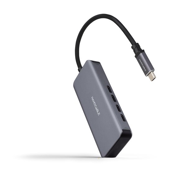 Hub USB-C macho a 4 x USB-C hembra, Aluminio 10 cm, Gris