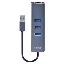 AK-57 USB-A - 3 x USB-A HUB with RJ-45 Gigabit Ethernet adapter 5000 Mbit/s grey USB 3.2 Gen 1 (3.1 Gen 1) Micro-B 5000 Mbit/s N