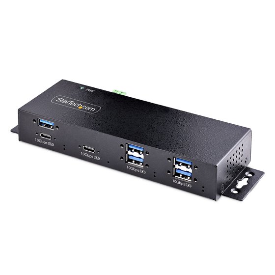 Hub Industrial de 7 Puertos USB de 10Gbps USB-A y USB-C - con Adaptador de Alimentación - Montable - Ladrón USB de 5 Puertos USB