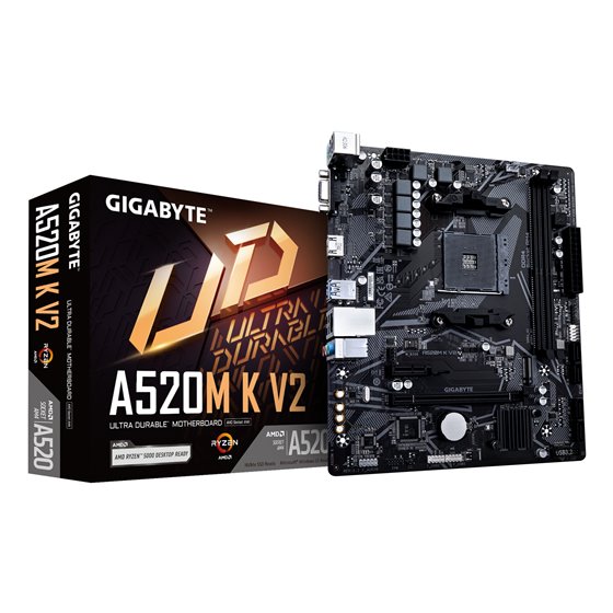 Placa base A520M K V2 - Compatible con CPUs AMD Ryzen serie 5000 AM4, hasta 5100MHz DDR4 (OC), PCIe Gen3 x4 M.2, LAN GbE, USB 3.