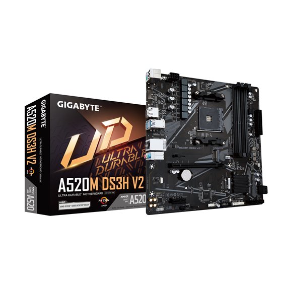 Placa base A520M DS3H V2 - Soporta CPUs AMD Ryzen serie 5000 AM4, hasta 4733 MHz DDR4 (OC), PCIe 3.0 x16, LAN GbE, USB 3.2 Gen 1