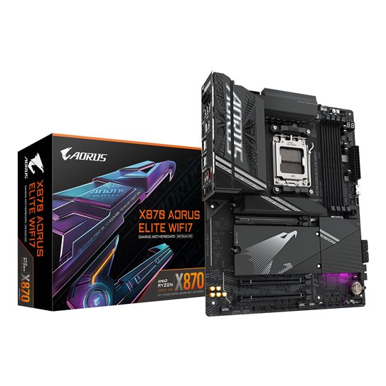 X870 AORUS ELITE WIFI7 Placa Base - Compatible con CPUs AMD Ryzen 9000, 16+2+2 fases VRM, hasta 8000MHz DDR5 (OC), 3xPCIe 5.0 + 