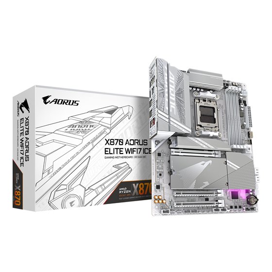 X870 AORUS ELITE WIFI7 ICE Placa Base - Compatible con CPUs AMD Ryzen 9000, 16+2+2 fases VRM digital, hasta 8200MHz DDR5 (OC), 3