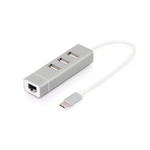 Concentrador USB 2.0 de 3 puertos y adaptador LAN Fast Ethernet con conexión Type-C™