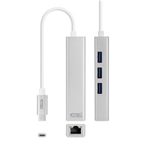 Conversor USB-C a Ethernet Gigabit + 3xUSB 3.0, Plata, 15 cm