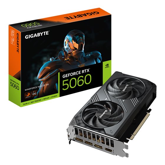 GeForce RTX 5060 WINDFORCE MAX OC 8G Tarjeta Gráfica – 8 GB GDDR7, 128 bits, PCI-E 5.0, 2512 MHz Frecuencia del núcleo, 3 x Disp