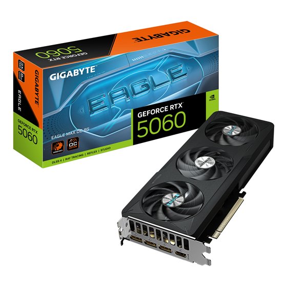 GeForce RTX 5060 EAGLE MAX OC 8G Tarjeta Gráfica – 8 GB GDDR7, 128 bits, PCI-E 5.0, frecuencia de núcleo 2550 MHz, 3 x DisplayPo