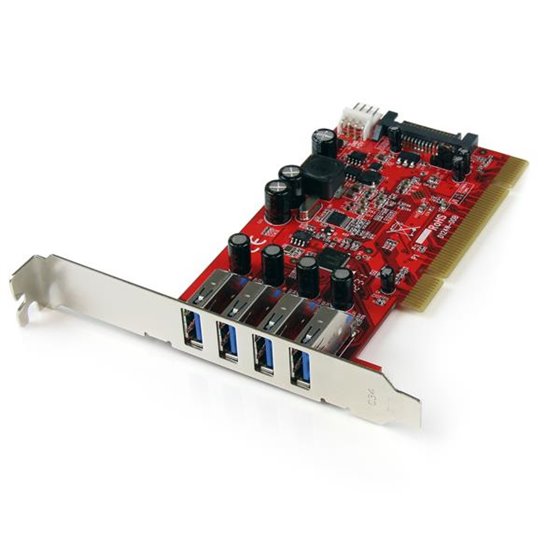 Tarjeta Adaptador PCI USB 3.0 (5Gbps) SuperSpeed 4 Puertos Con Alimentación SATA LP4 - Hub Concentrador Interno - Ladrón USB Int
