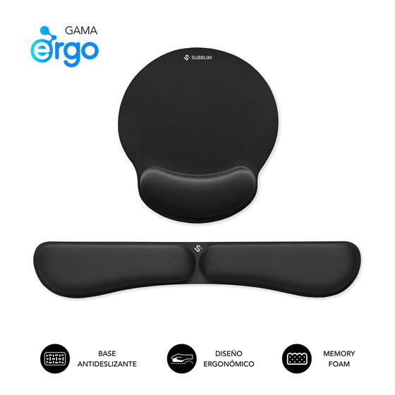 Pack Alfombrilla de Ratón Ergonómica + Reposamuñecas Teclado – Espuma elástica, Superficie Microtexturizada Impermeable, Base An
