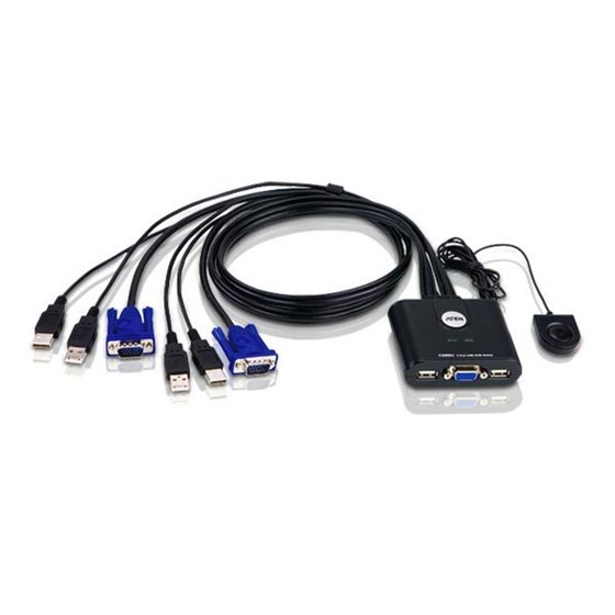 Switch KVM formato cable VGA USB de 2 puertos con selector remoto de puerto