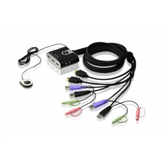 Switch KVM formato cable HDMI/Audio USB de 2 puertos con selector remoto de puerto