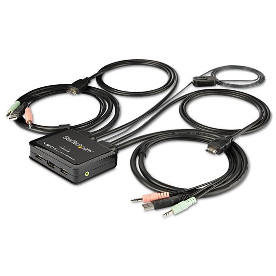 Switch Conmutador KVM de 2 Puertos HDMI - 4K de 60Hz - Switch Conmutador Selector KVM Compacto de Sobremesa Ultra HD UHD con 2 S