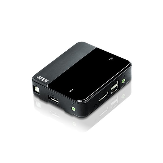 Switch KVM DisplayPort/Audio USB de 2 puertos (compatible con 4K, cables incluidos)