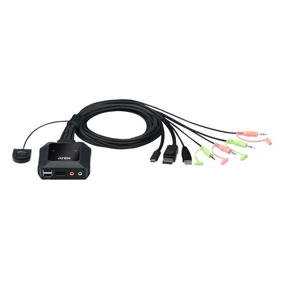 Switch KVM en formato cable híbrido DisplayPort de 2 puertos USB-C