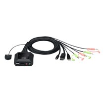Switch KVM en formato cable híbrido DisplayPort de 2 puertos USB-C