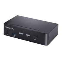 Switch Conmutador KVM USB C Tipo C, KVM de 2 puertos DisplayPort con Vídeo UHD HDR de 4K 60Hz, Audio de 3,5mm, Hub 4x USB y 2x U
