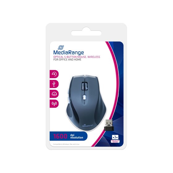 MROS203 ratón Oficina mano derecha RF inalámbrico Óptico 1600 DPI