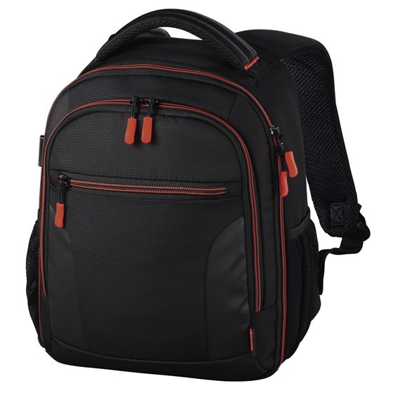 Mochila para equipo fotográfico, Funda tipo mochila para cámara réflex, compartimientos extraíbles, color negro y rojo