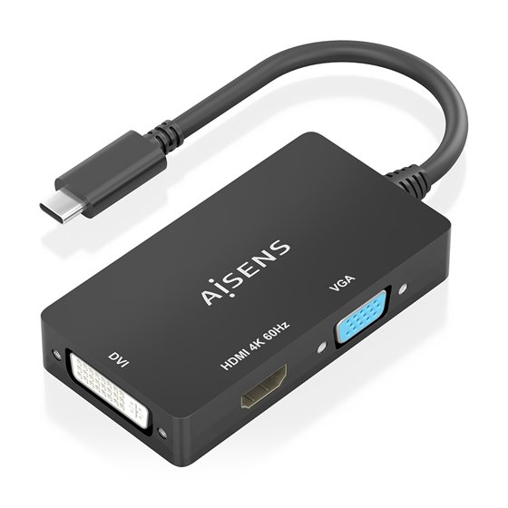 Conversor USB-C A DVI/HDMI/VGA, USB-C/M-DVI/H-HDMI/H-VGA/H, Negro, 15cm