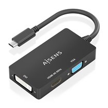Conversor USB-C A DVI/HDMI/VGA, USB-C/M-DVI/H-HDMI/H-VGA/H, Negro, 15cm