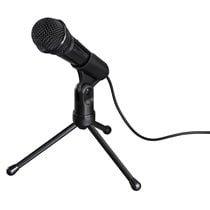 Micrófono con trípode, conexión jack 3,5mm, ideal para Podcast o conferencias, color negro.