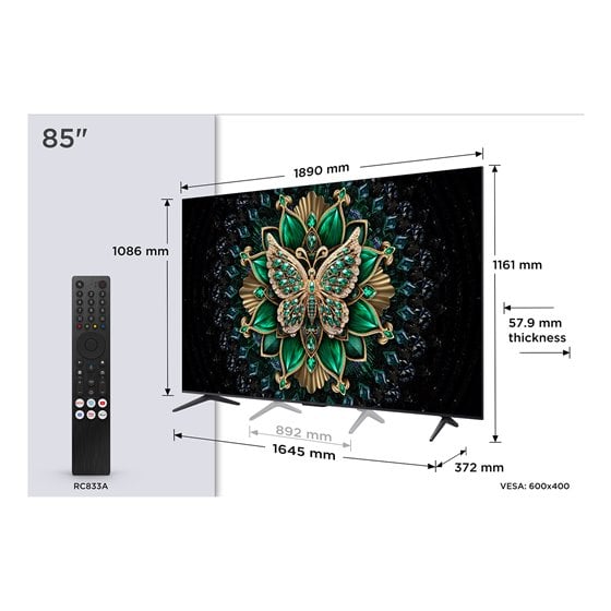 C6K 85C6K Televisor 2,16 m (85") 4K Ultra HD Smart TV Wifi Metálico