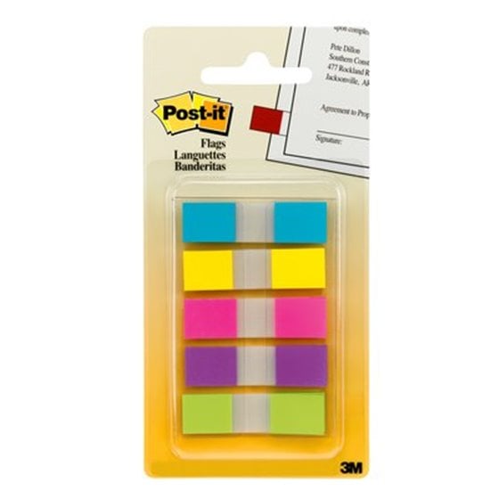 Flags, Assorted Bright Colors, 1/2 in Wide, 100/On-the-Go Dispenser bandera adhesiva 100 hojas