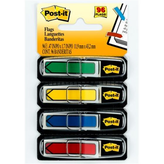Arrow Flags, Primary Colors, 1/2 in Wide, 24/Dispenser, 4 Disp/Pack bandera adhesiva 24 hojas