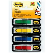 Arrow Flags, Primary Colors, 1/2 in Wide, 24/Dispenser, 4 Disp/Pack bandera adhesiva 24 hojas