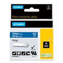 Rhino Etiquetas industriales de vinilo | 19 mm x 5,5 m | Impresión blanca sobre azul | Autoadhesivas | Para etiquetadoras LabelM