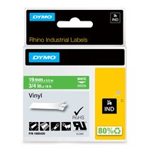 Rhino Etiquetas industriales de vinilo | 19 mm x 5,5 m | Impresión blanca sobre verde | Autoadhesivas | Para etiquetadoras Label