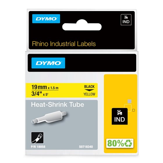 Rhino Tubos termorretráctiles industriales para etiquetas de cables | 19 mm x 1,5 m | Impresión en negro sobre amarillo | para r