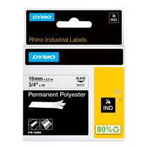 Rhino Etiquetas industriales permanentes de poliéster | 19 mm x 5,5 m | Impresión en negro sobre blanco | Autoadhesivas | Para r