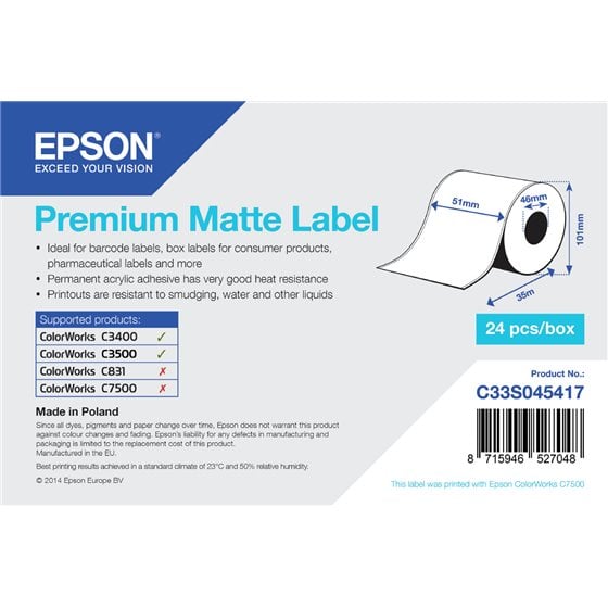 Rollo continuo de Premium Matte Label, 51 mm x 35 m