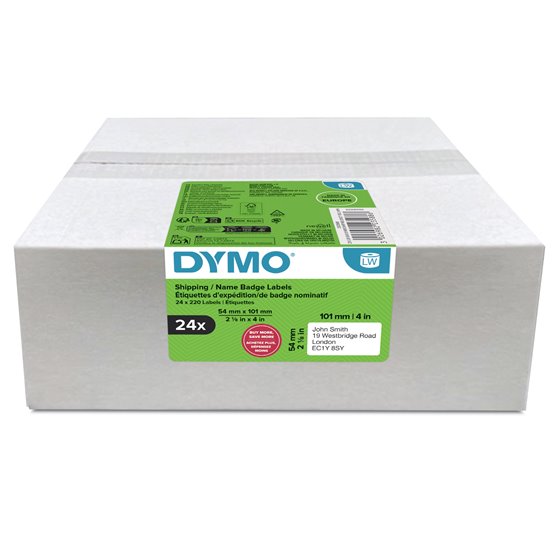 LW etiquetas de envío/tarjetas de identificación grandes y auténticas | 54 mm × 101 mm | 24 rollos de 220 etiquetas autoadhesiva