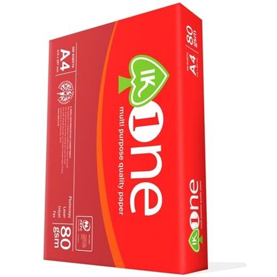 IK ONE Papel A4 80 gr - 1 Caja de 5 Paquetes - (Más de 7 cajas se paletiza, servicio puerta bajo, no se despaletiza ni se sube a