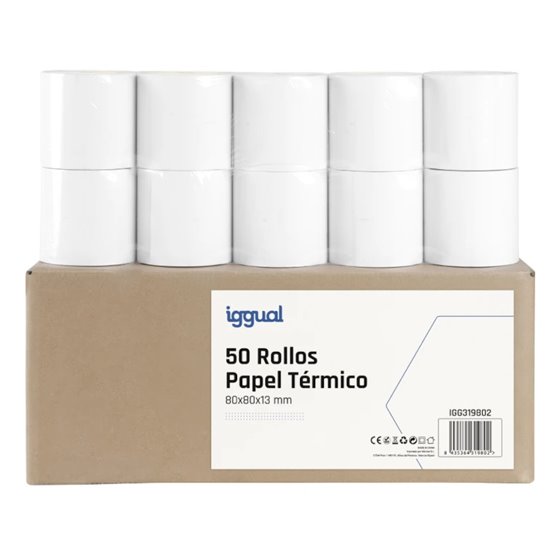 Caja 50 rollos papel térmico sin BPA 80x80