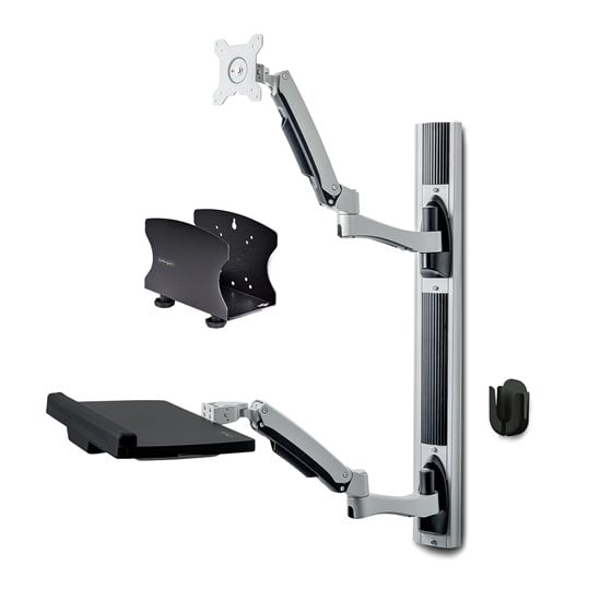 Estación de Trabajo Soporte de Pared para Monitor VESA de 27 Pulgadas (10kg) con Bracket para CPU / Ordenador y Bandeja para Tec