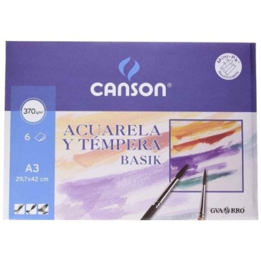 Papel Acuarela CANSON Basik A3 370 g. Pack x6 Hojas